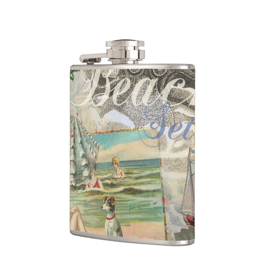 Zomerstrand  octopus antiek zeilen heupfles (Links)