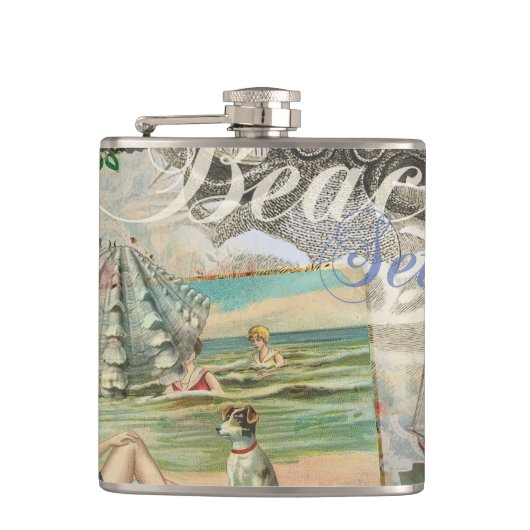 Zomerstrand  octopus antiek zeilen heupfles (Voorkant)