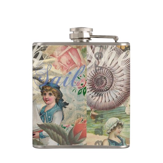 Zomerstrand  octopus antiek zeilen heupfles (Achterkant)