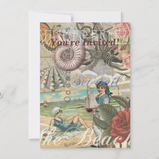 Zomerstrand  octopus antiek zeilen kaart (Voorkant)