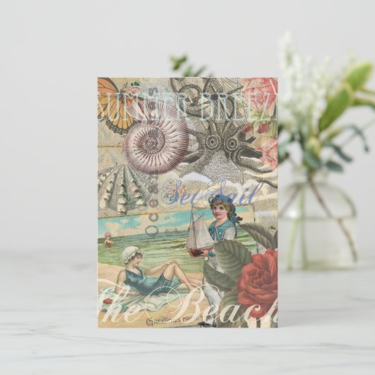 Zomerstrand  octopus antiek zeilen kaart (Staand voorkant)