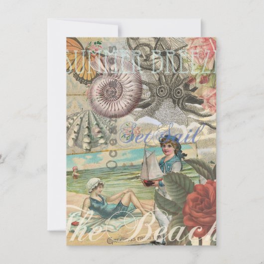 Zomerstrand  octopus antiek zeilen kaart (Voorkant)