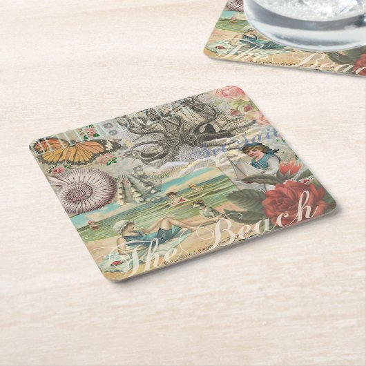 Zomerstrand  octopus antiek zeilen kartonnen onderzetters (Schuin)