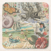 Zomerstrand  octopus antiek zeilen kartonnen onderzetters (Voorkant)