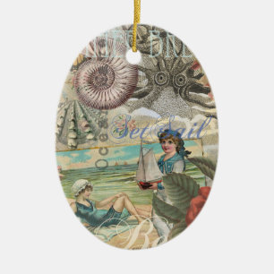 Zomerstrand  octopus antiek zeilen keramisch ornament