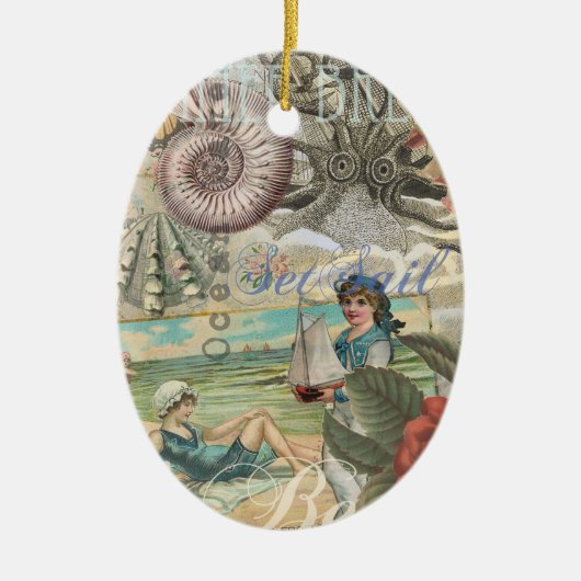 Zomerstrand octopus antiek zeilen keramisch ornament (Voorkant)