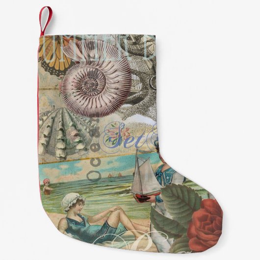 Zomerstrand  octopus antiek zeilen kleine kerstsok (Voorkant)