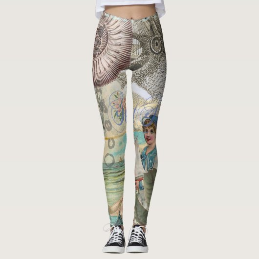 Zomerstrand  octopus antiek zeilen leggings (Voorkant)