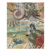 Zomerstrand  octopus antiek zeilen poster (Voorkant)