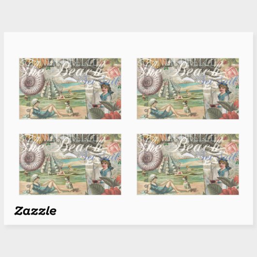 Zomerstrand  octopus antiek zeilen rechthoekige sticker (Vel)