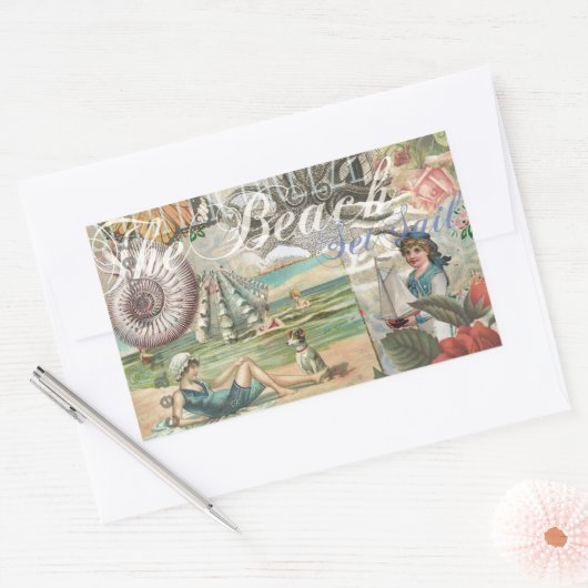 Zomerstrand  octopus antiek zeilen rechthoekige sticker (Envelop)