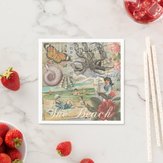 Zomerstrand octopus antiek zeilen servetten (Insitu)