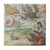 Zomerstrand  octopus antiek zeilen tegeltje (Voorkant)