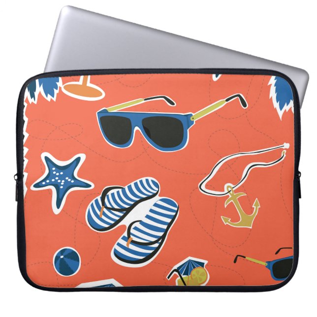 Zomerstrand: Ontspannend naadloos patroon. Laptop Sleeve (Voorkant)