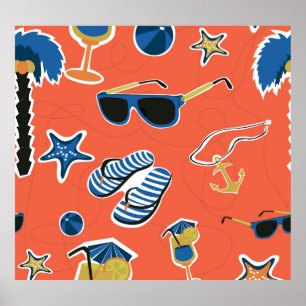 Zomerstrand: Ontspannend naadloos patroon. Poster