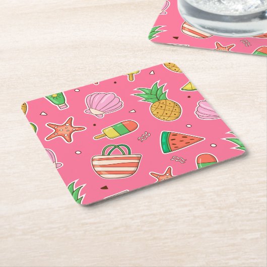 Zomerstrand Papier Coaster Kartonnen Onderzetters (Schuin)