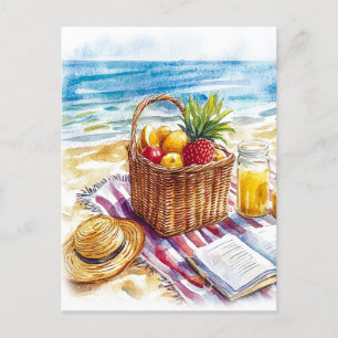 Zomerstrand Picnic Waterverf Illustratie – Vibr Briefkaart