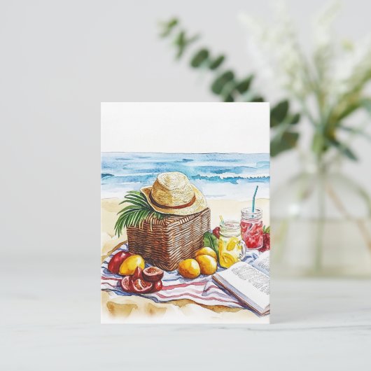 Zomerstrand Picnic Waterverf Illustratie – Vibr Briefkaart (Staand voorkant)