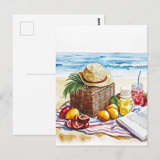 Zomerstrand Picnic Waterverf Illustratie – Vibr Briefkaart (Voorkant / Achterkant)