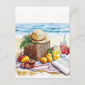 Zomerstrand Picnic Waterverf Illustratie – Vibr Briefkaart (Voorkant)