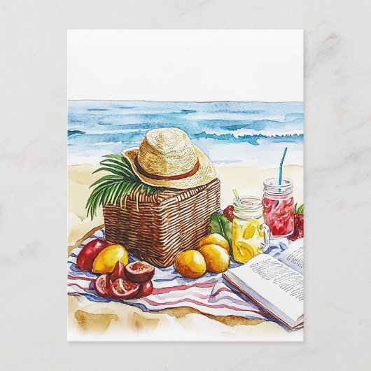 Zomerstrand Picnic Waterverf Illustratie – Vibr Briefkaart (Voorkant)