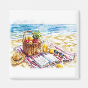 Zomerstrand Picnic Waterverf Illustratie – Vibr Magneet