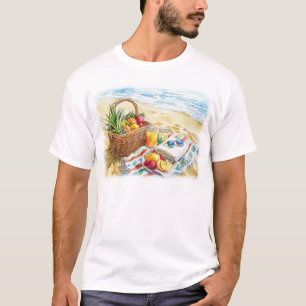 Zomerstrand Picnic Waterverf Illustratie – Vibr T-shirt
