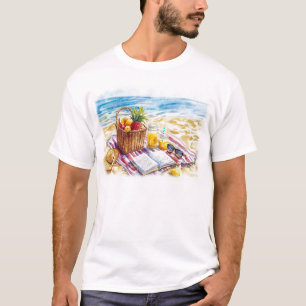 Zomerstrand Picnic Waterverf Illustratie – Vibr T-shirt