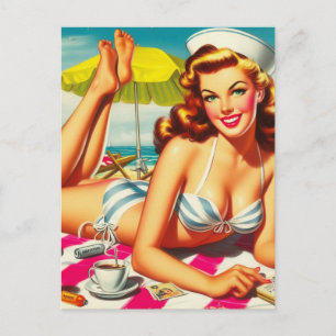 Zomerstrand Pin-up uit het verleden Briefkaart
