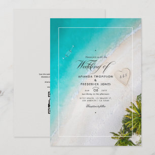 Zomerstrand QR-code RSVP Trouw Monogram Kaart