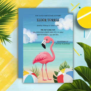 Zomerstrand Roze Flamingo Baby Shower Kaart