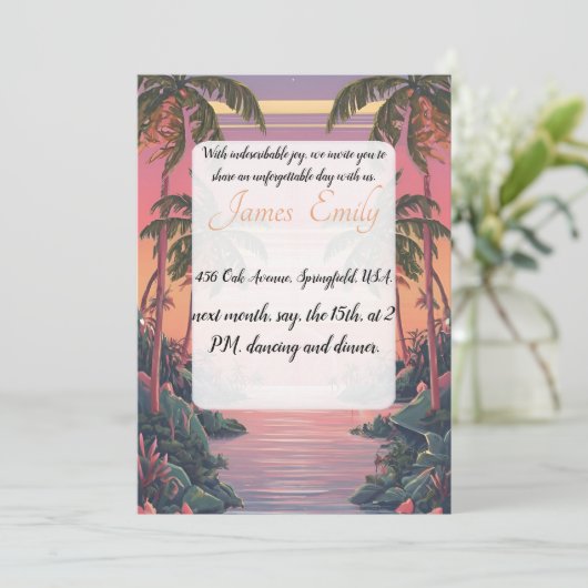 zomerstrand rustieke Waterverf thema bruiloft Kaart (Staand voorkant)