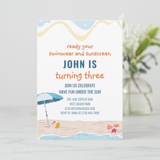 Zomerstrand Thema Verjaardagsuitnodiging Kaart (Staand voorkant)