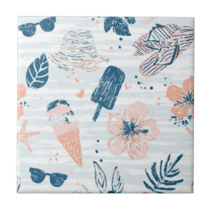 Zomerstrand Tropisch Blauw Koraal Gestreept  Tegeltje