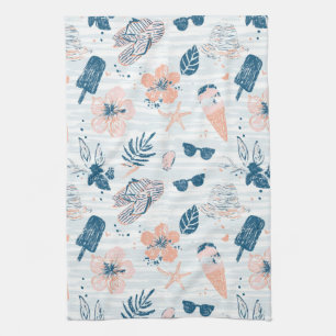 Zomerstrand Tropisch Blauw Koraal Gestreept  Theedoek