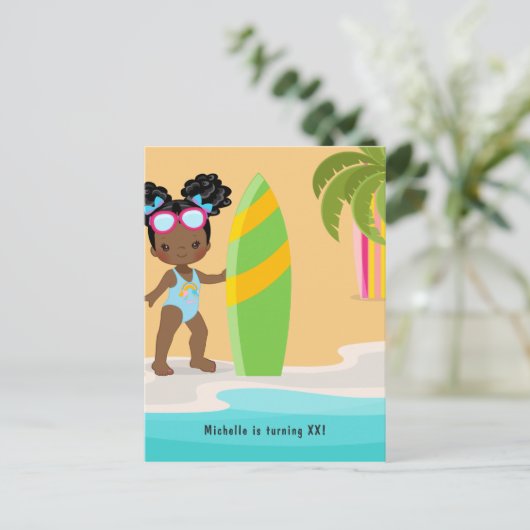 Zomerstrand verjaardagsfeest uitnodiging voor zwar (Staand voorkant)