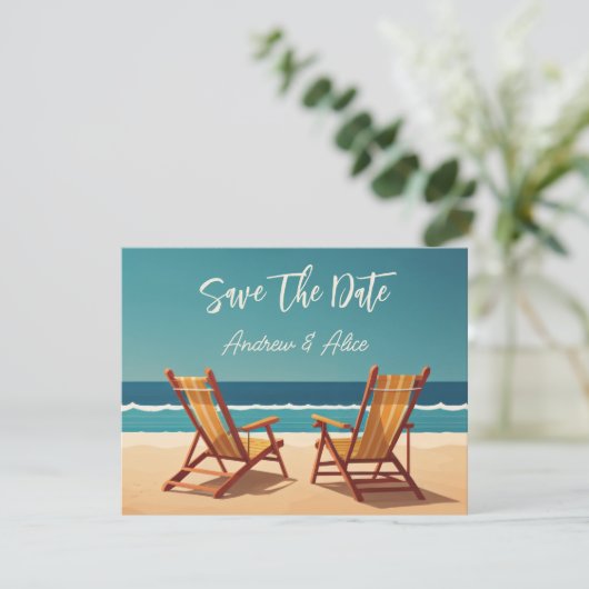 Zomerstrand vibe save the date (Staand voorkant)