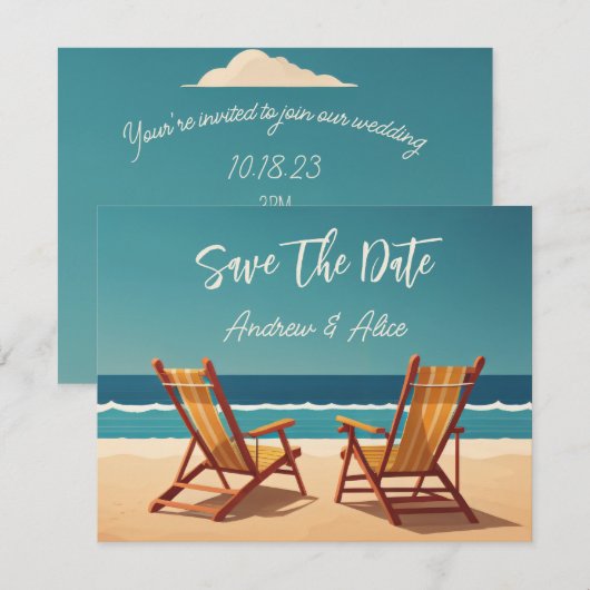 Zomerstrand vibe save the date (Voorkant / Achterkant)