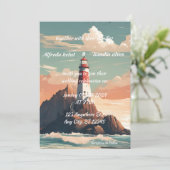 zomerstrand Vuurtoren waterverf bruiloft Invitat Kaart (Staand voorkant)
