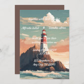 zomerstrand Vuurtoren waterverf bruiloft Invitat Kaart (Voorkant / Achterkant)