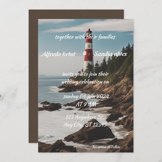 zomerstrand Vuurtoren waterverf bruiloft Invitat Kaart (Voorkant / Achterkant)