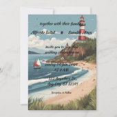 zomerstrand Vuurtoren waterverf bruiloft Invitat Kaart (Voorkant)