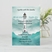 zomerstrand Vuurtoren waterverf bruiloft Kaart (Staand voorkant)