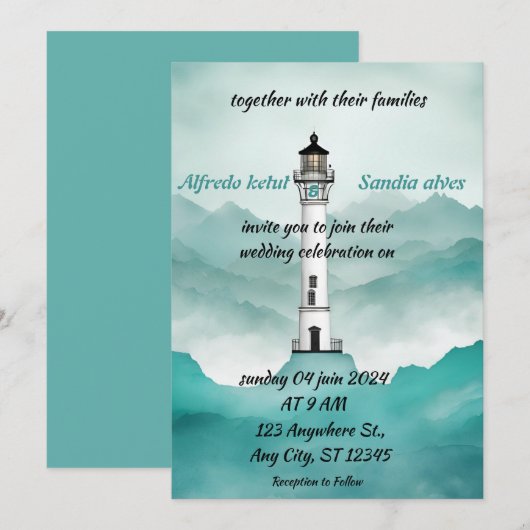 zomerstrand Vuurtoren waterverf bruiloft Kaart (Voorkant / Achterkant)