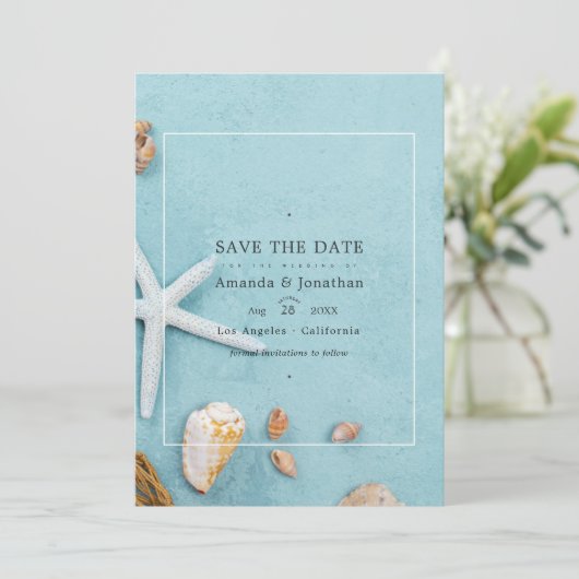 Zomerstrandbruiloft Save The Date (Staand voorkant)