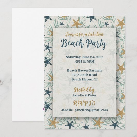 Zomerstrandfeest Uitnodiging (Voorkant / Achterkant)