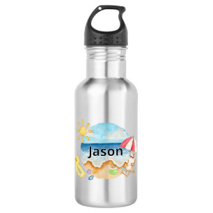 Zomerstrandkat Gepersonaliseerd RVS Waterfles