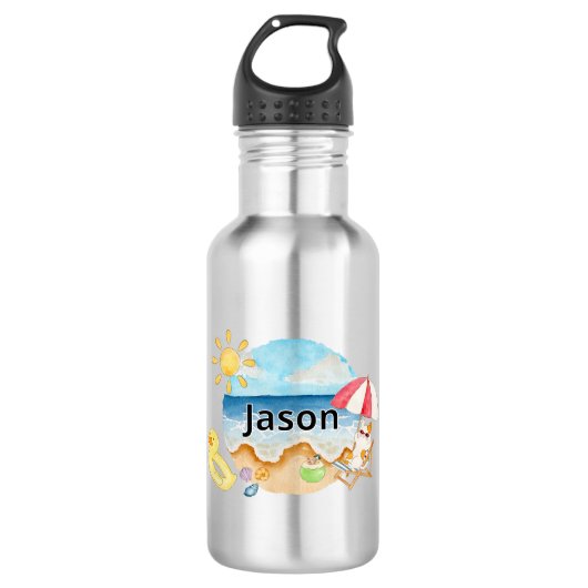 Zomerstrandkat Gepersonaliseerd RVS Waterfles (Voorkant)