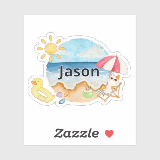 Zomerstrandkat met naamstickers sticker (Vel)