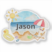 Zomerstrandkat met naamstickers sticker (Voorkant)